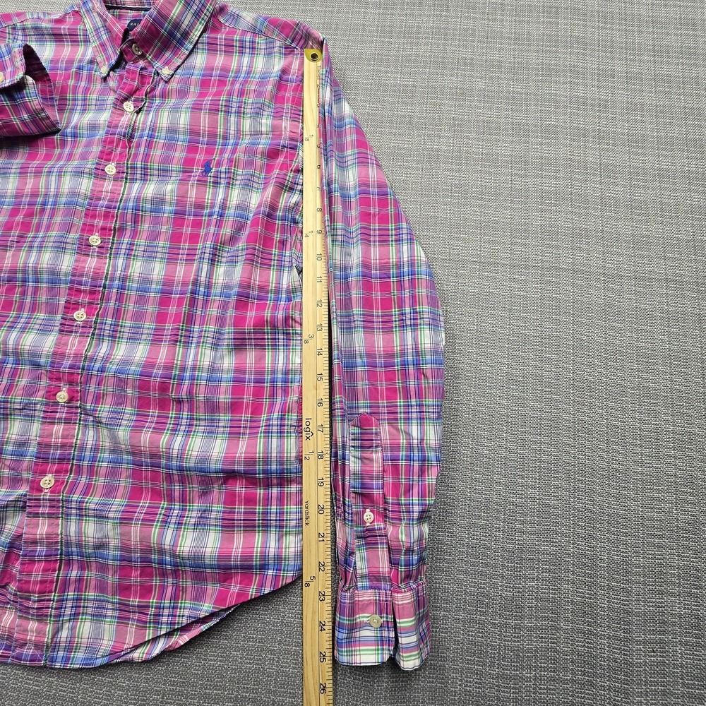 Ralph Lauren Shirt Mens Medium Pink Plaid Slim Fit Button Down Long Sleeve Pony - Picture 7 of 10